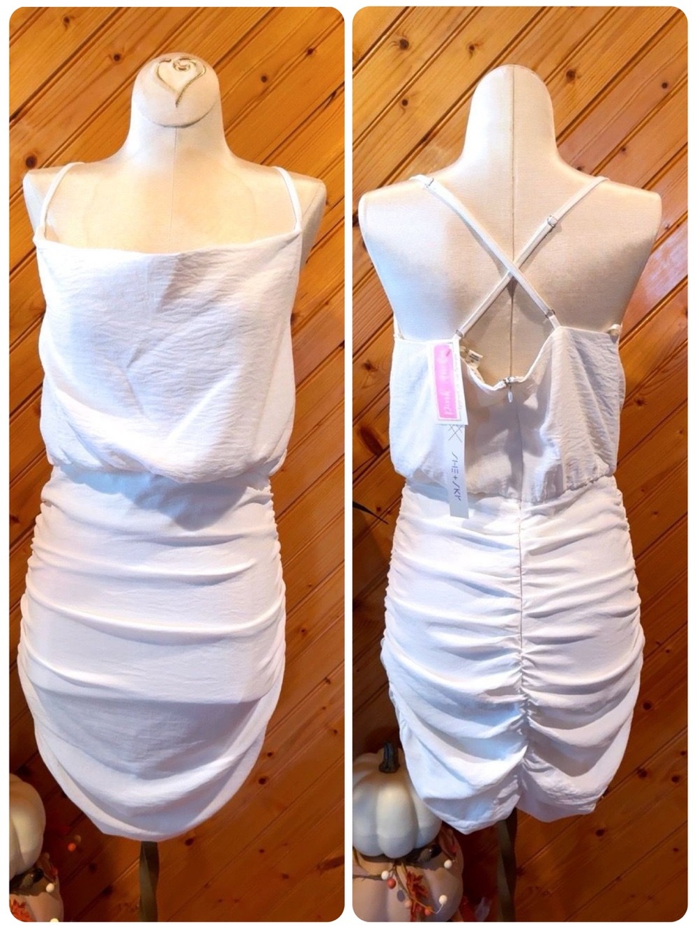 She + Sky White Ruched Mini Dress Size Small NWT Bridal Bachelorette